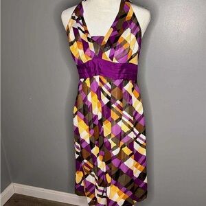 Moulinette Soeurs Purple and Yellow Geometric Midi Dress